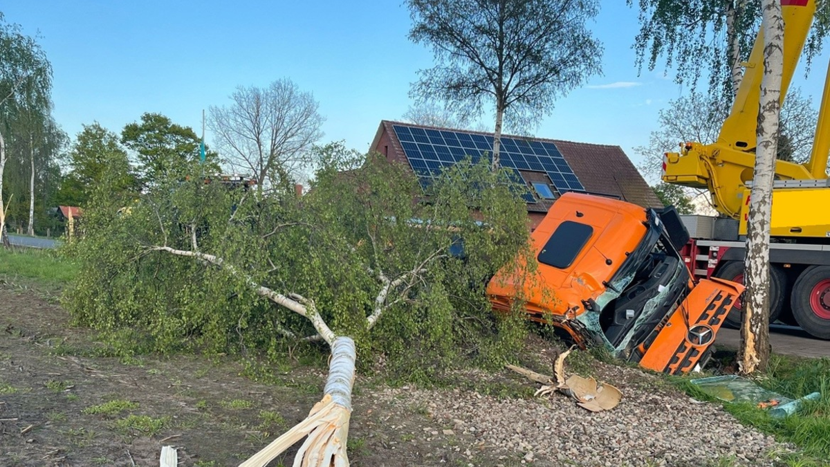POL-MI: Sattelzug kommt von Straße ab und kollidiert mit mehreren Bäumen - Foto: presseportal.de