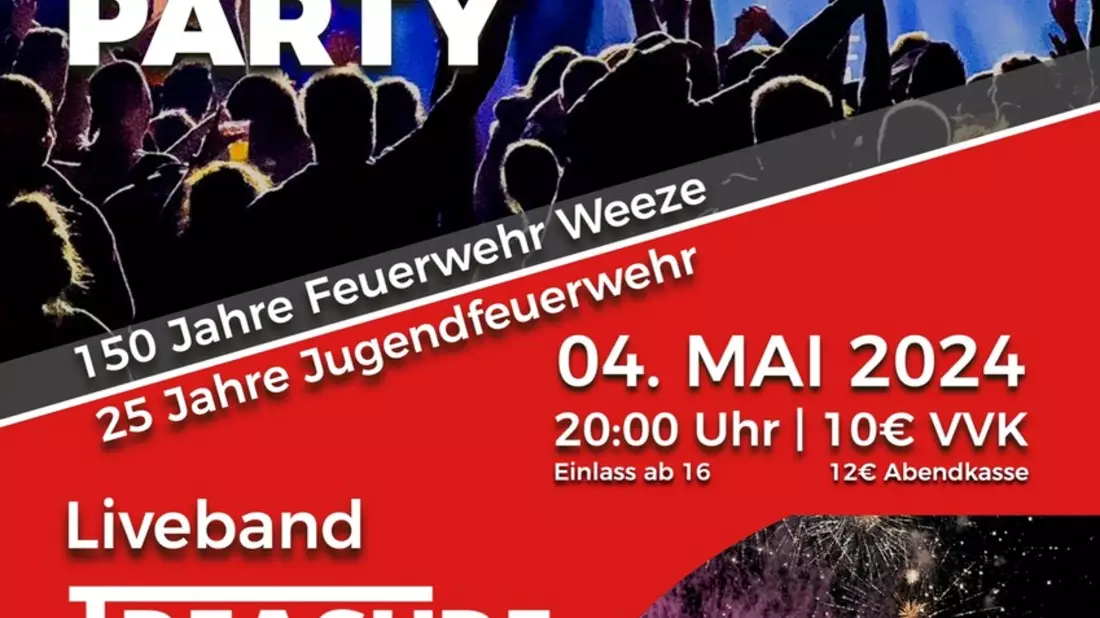 Feuerwehr Weeze: Großes Jubiläum - 150 Jahre Feuerwehr Weeze - Mit Festakt und anschließender öffentlicher Feuerwehrparty im Gerätehaus Weeze - Bild: presseportal.de