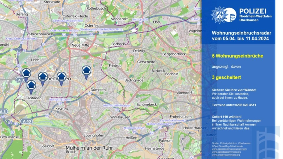 POL-OB: Wohnungseinbruchsradar in Oberhausen - Foto: presseportal.de