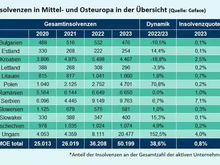 Coface-Studie: Zahl der Insolvenzen in Mittel- und Osteuropa um fast 40% gestiegen / Erwarten weiteren Anstieg im Jahr 2024 - Foto: presseportal.de