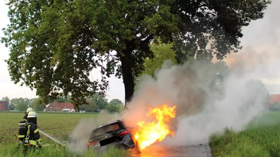 POL-MI: Auto fängt nach Kollision mit Baum Feuer - Bild: presseportal.de