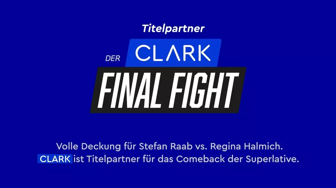 DER CLARK FINAL FIGHT: CLARK wird Titelpartner der TV-Sensation zwischen Stefan Raab und Regina Halmich - Bild: CLARK 2024 / Weiterer Text über ots und www.presseportal.de/nr/139186 / Die Verwendung dieses Bildes für redaktionelle Zwecke ist unter Beachtung aller mitgeteilten Nutzungsbedingungen zulässig und dann auch honorarfrei. Veröffentlichung ausschließlich mi