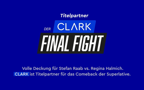 DER CLARK FINAL FIGHT: CLARK wird Titelpartner der TV-Sensation zwischen Stefan Raab und Regina Halmich - Foto: CLARK 2024 / Weiterer Text über ots und www.presseportal.de/nr/139186 / Die Verwendung dieses Bildes für redaktionelle Zwecke ist unter Beachtung aller mitgeteilten Nutzungsbedingungen zulässig und dann auch honorarfrei. Veröffentlichung ausschließlich mi