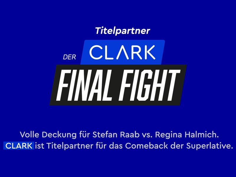 DER CLARK FINAL FIGHT: CLARK wird Titelpartner der TV-Sensation zwischen Stefan Raab und Regina Halmich - Foto: CLARK 2024 / Weiterer Text über ots und www.presseportal.de/nr/139186 / Die Verwendung dieses Bildes für redaktionelle Zwecke ist unter Beachtung aller mitgeteilten Nutzungsbedingungen zulässig und dann auch honorarfrei. Veröffentlichung ausschließlich mi