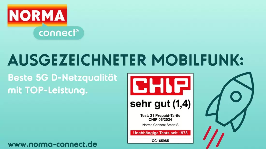 Testmagazin CHIP zeichnet NORMA Connect Tarif Smart S mit sehr gut aus / Mehr fürs Geld gibt's auch auf dem Smartphone - Bild: presseportal.de