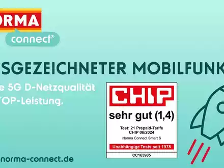 Testmagazin CHIP zeichnet NORMA Connect Tarif Smart S mit sehr gut aus / Mehr fürs Geld gibt's auch auf dem Smartphone - Foto: presseportal.de