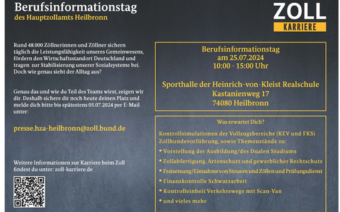 HZA-HN: Zoll Schnuppertag am 25. Juli 2024/Veranstaltung für ausbildungs- und studieninteressierte Jugendliche oder Neudurchstarter - Foto: presseportal.de