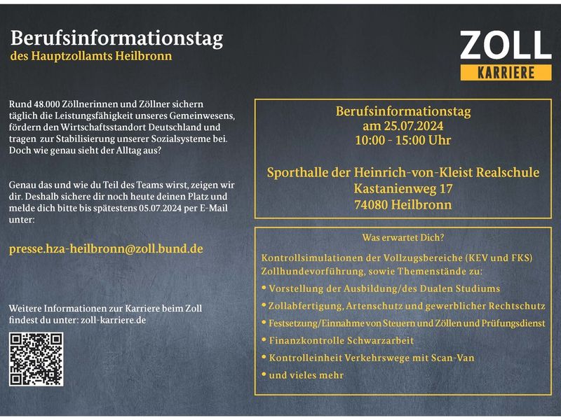 HZA-HN: Zoll Schnuppertag am 25. Juli 2024/Veranstaltung für ausbildungs- und studieninteressierte Jugendliche oder Neudurchstarter - Foto: presseportal.de