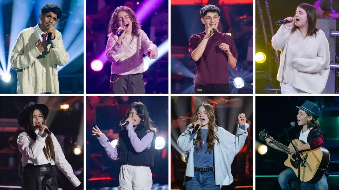 Anand Erika Malya Lana Jakob Frida Madeleine Maris The Voice Kids - Bild: Seven.One/Claudius Pflug, presseportal.de