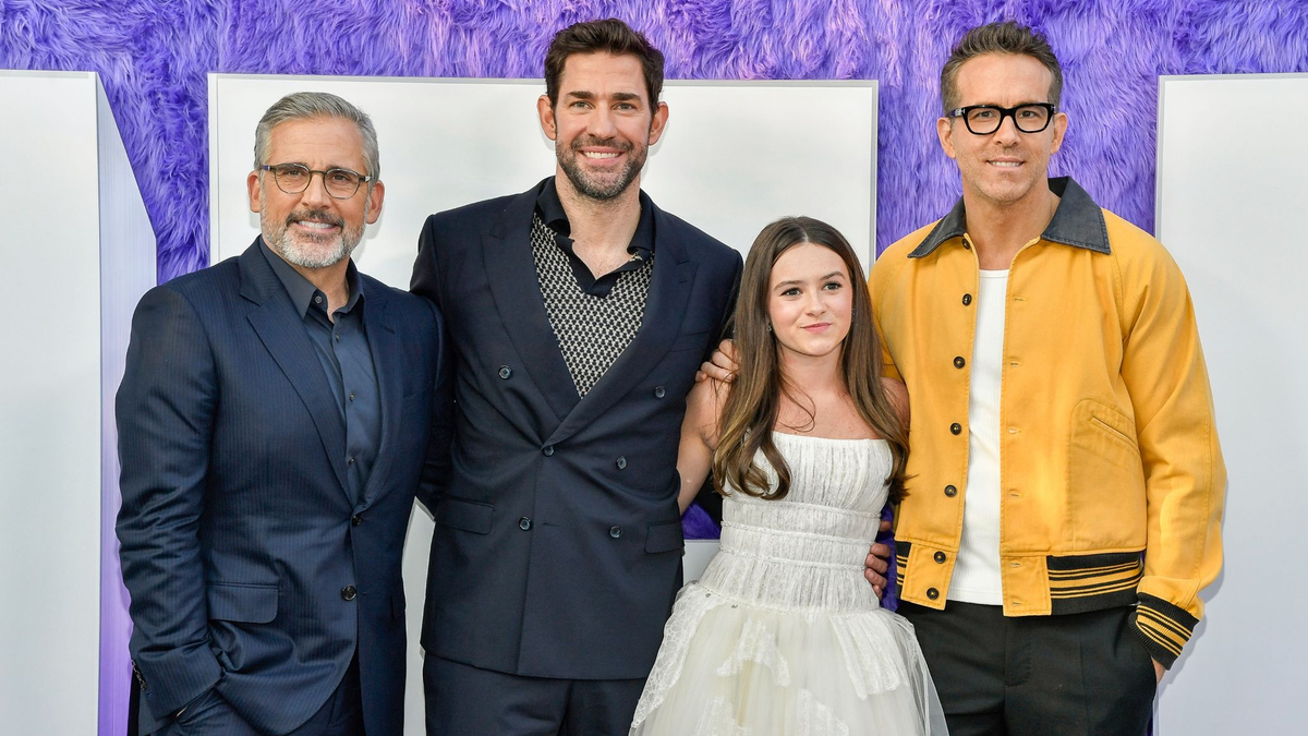 Steve Carell (l-r) John Krasinski, Cailey Fleming und Ryan Reynolds bei der Premiere von «IF: Imaginäre Freunde» in New York. - Foto: Evan Agostini/Invision via AP/dpa