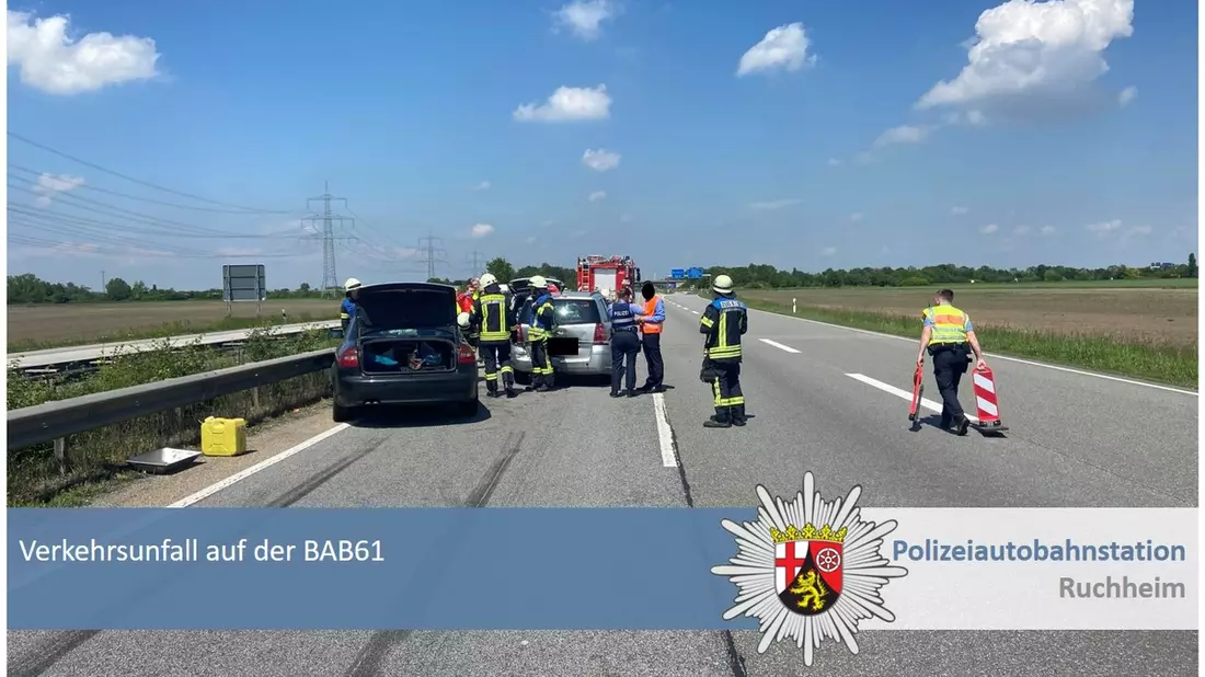 POL-PDNW: Polizeiautobahnstation Ruchheim - Fahrer unter Betäubungsmitteleinfluss verursacht Verkehrsunfall auf A61 mit fünf Leichtverletzten - Bild: presseportal.de