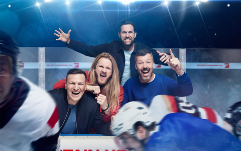 Basti Schwele Christoph Icke Dommisch Matthias Killing Rick Goldmann Eishockey-WM - Foto: Seven.One/Marc Rehbeck, presseportal.de