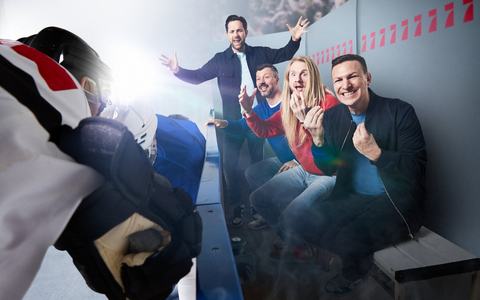 Matthias Killing Basti Schwele Christoph Icke Dommisch Rick Goldmann Eishockey-WM - Foto: Seven.One/Marc Rehbeck, presseportal.de