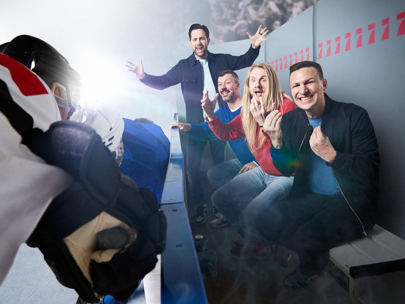 Matthias Killing Basti Schwele Christoph Icke Dommisch Rick Goldmann Eishockey-WM - Foto: Seven.One/Marc Rehbeck, presseportal.de