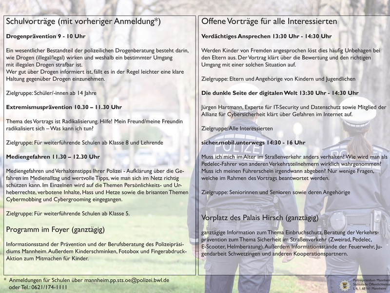 POL-MA: Schwetzingen: Besuchen Sie uns am Tag der Prävention! Vielfältige Informationsthemen, Vorträge und Mitmachprogramme für Kinder - Foto: presseportal.de