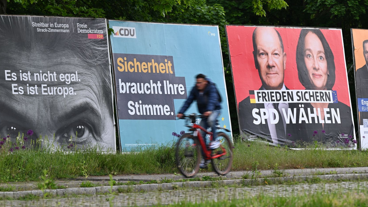 Großplakate der Parteien zur Europawahl. - Foto: Arne Dedert/dpa