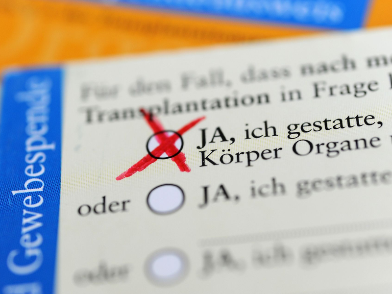 Die Rückseite eines ausgefüllten Organspendeausweises. Das Zustimmungsfeld ist angekreuzt. - Foto: Marie Reichenbach/dpa