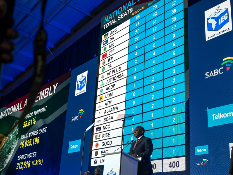 «Unser Volk hat gesprochen, ob es uns gefällt oder nicht», sagte Präsident Cyril Ramaphosa nach Verkündung der Endergebnisse. - Foto: Emilio Morenatti/AP/dpa