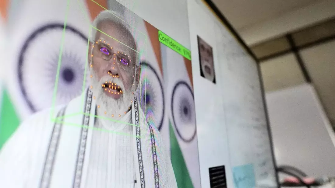 Das Gesicht von Premierminister Modi wird analysiert, um einen Avatar von ihm zu erstellen. - Bild: Himanshu Sharma/dpa