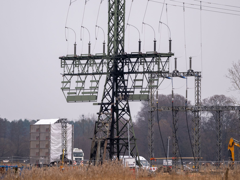 Unbekannte Täter hatten auf einem Feld Feuer an dem frei zugänglichen Strommast gelegt, der auch für die Versorgung der Autofabrik zuständig ist. Die linksextreme «Vulkangruppe» hatte erklärt, sie sei für den Anschlag verantwortlich. - Foto: Christophe Gateau/dpa