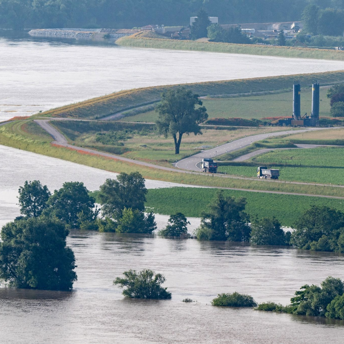 Dämme schützen vor dem Hochwasser der Donau. - Foto: Armin Weigel/dpa