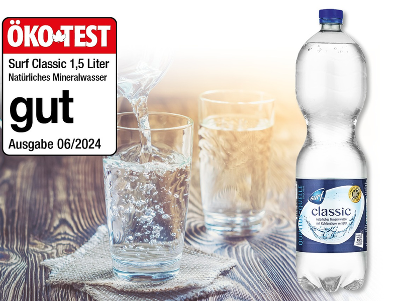 NORMA-Wasser der Eigenmarke SURF überzeugt im ÖKO-TEST: Classic Natürliches Mineralwasser mit gut ausgezeichnet / Natürlich, rein und zu Discount-Preisen - Foto: presseportal.de