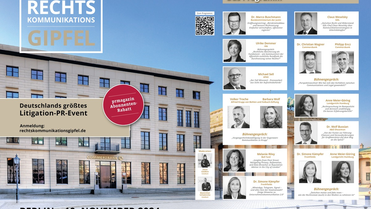 Rechtskommunikationsgipfel am 19. November 2024 in Berlin / Jetzt anmelden - Foto: presseportal.de