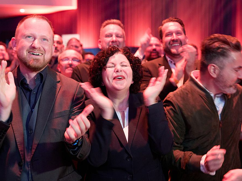 18-Uhr-Prognose auf BSW-Europawahlparty am 09.06.2024 - Foto: über dts Nachrichtenagentur