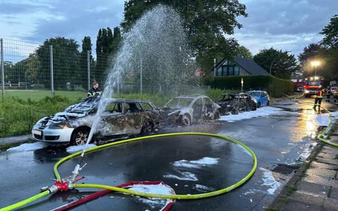 FW-PI: Drei Fahrzeuge brennen aus, darunter ein Hybdrid- und ein Vollelektrofahrzeug / Langwierige Nachlöscharbeiten - Foto: presseportal.de