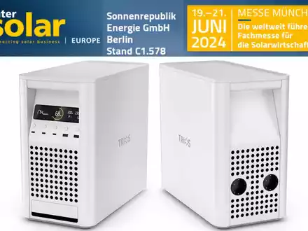 Sonnenrepublik GmbH auf der Intersolar 2024 in München / An unserem Stand C1.578 stellen wir unseren Universalspeicher TRIOS und weitere Neuigkeiten vor - Foto: presseportal.de