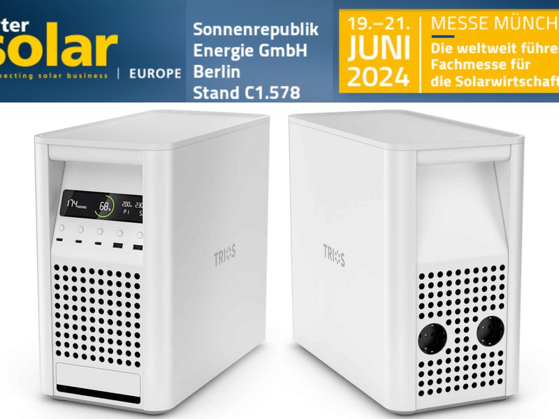 Sonnenrepublik GmbH auf der Intersolar 2024 in München / An unserem Stand C1.578 stellen wir unseren Universalspeicher TRIOS und weitere Neuigkeiten vor - Foto: presseportal.de