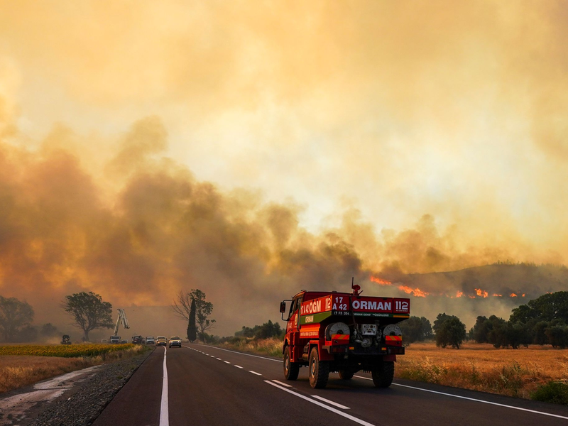 Feuerwehrleute löschen am 18. Juni ein Feuer in der Nähe von Kumköy auf der Halbinsel Gallipoli. - Foto: Sercan Ozkurnazli/DIA Photo/AP/dpa