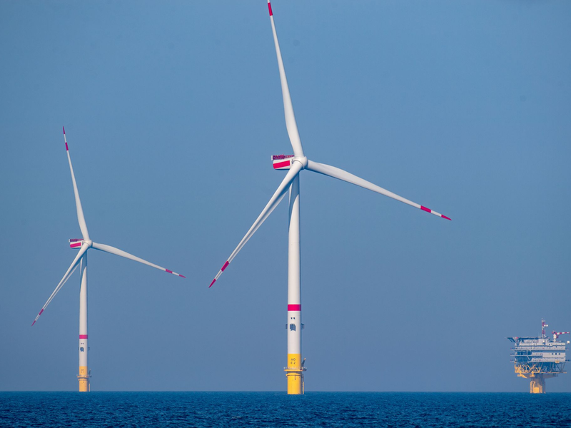 Die Nachfrage nach Offshore-Windrechten steigt. Rund 120 Kilometer nordwestlich von Helgoland sollen zwei neue Windparks entstehen. - Foto: Stefan Sauer/dpa