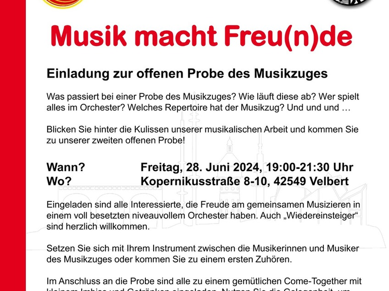 FW-Velbert: Offene Probe des Musikzugs der Feuerwehr Velbert - Foto: presseportal.de