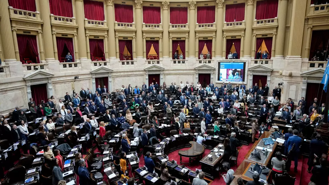 Rund zwölf Stunden debattierten die Abgeordneten des argentinischen Parlaments - und stimmten dann Mileis Reformpaket zu. - Bild: Natacha Pisarenko/AP/dpa