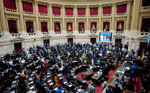 Rund zwölf Stunden debattierten die Abgeordneten des argentinischen Parlaments - und stimmten dann Mileis Reformpaket zu. - Foto: Natacha Pisarenko/AP/dpa