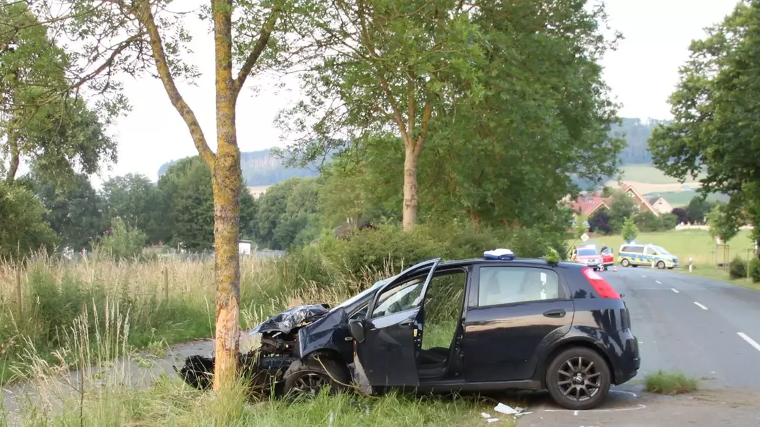 POL-HX: Pkw gegen Baum - Fahrerin mit Rettungshubschrauber in Klinik geflogen - Bild: presseportal.de