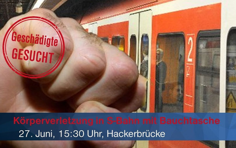 Bundespolizeidirektion MĂŒnchen: Bundespolizei sucht Zeugen bzw. zwei GeschĂ€digte - 26-JĂ€hrige schlĂ€gt in S-Bahn bei Pasing u.a. mit Bauchtasche zu - Foto: presseportal.de Bundespolizeidirektion MĂŒnchen: Bundespolizei sucht Zeugen bzw. zwei GeschĂ€digte - 26-JĂ€hrige schlĂ€gt in S-Bahn bei Pasing u.a. mit Bauchtasche zu - Foto: presseportal.de