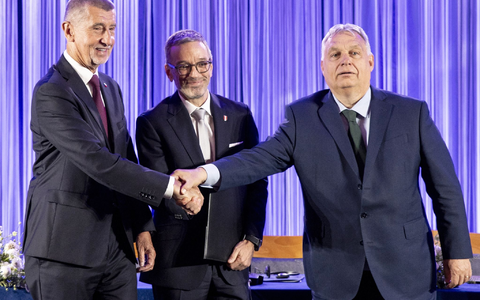 Andrej Babis (l-r), Herbert Kickl und Viktor Orban in Wien. - Foto: Tobias Steinmaurer/APA/dpa