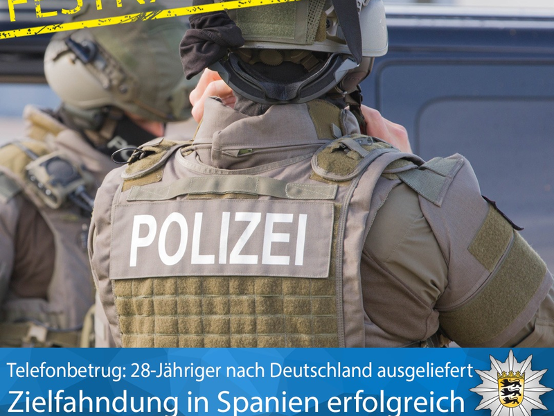 LKA-BW: Gemeinsame Pressemitteilung der Staatsanwaltschaft Karlsruhe - Zweigstelle Pforzheim und des Landeskriminalamts Baden-Württemberg: Schockanrufe: Weitere Festnahme in Spanien - Foto: presseportal.de