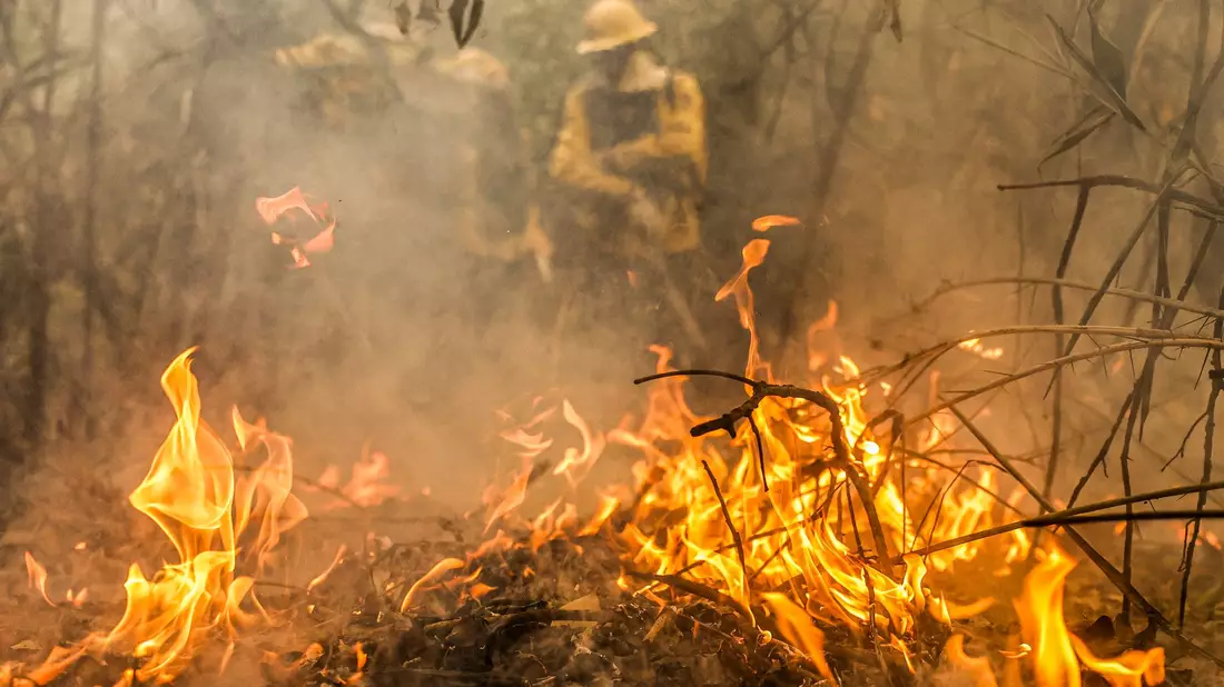 Ein Feuerwehrmann im Einsatz gegen die Flammen im Pantanal. - Bild: Marcelo Camargo/Agencia Brazil/dpa