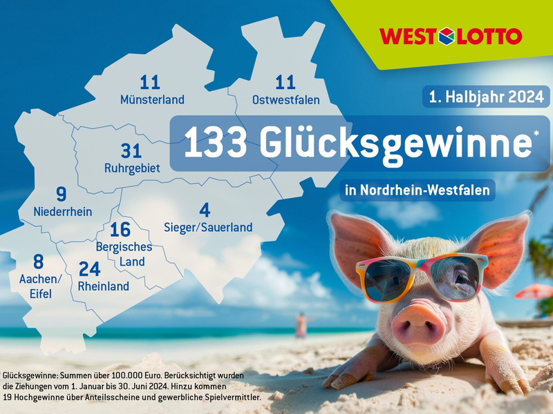 Bereits 25 Millionäre in diesem Jahr / WestLotto-Gewinnerbilanz für Januar bis Juni - Foto: presseportal.de