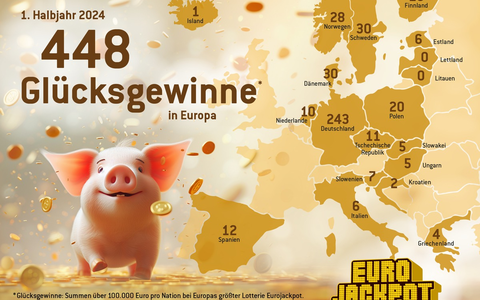 Drei 120-Millionen-Jackpots in sechs Monaten / Gewinner-Bilanz von Eurojackpot für das erste Halbjahr 2024 - Foto: presseportal.de