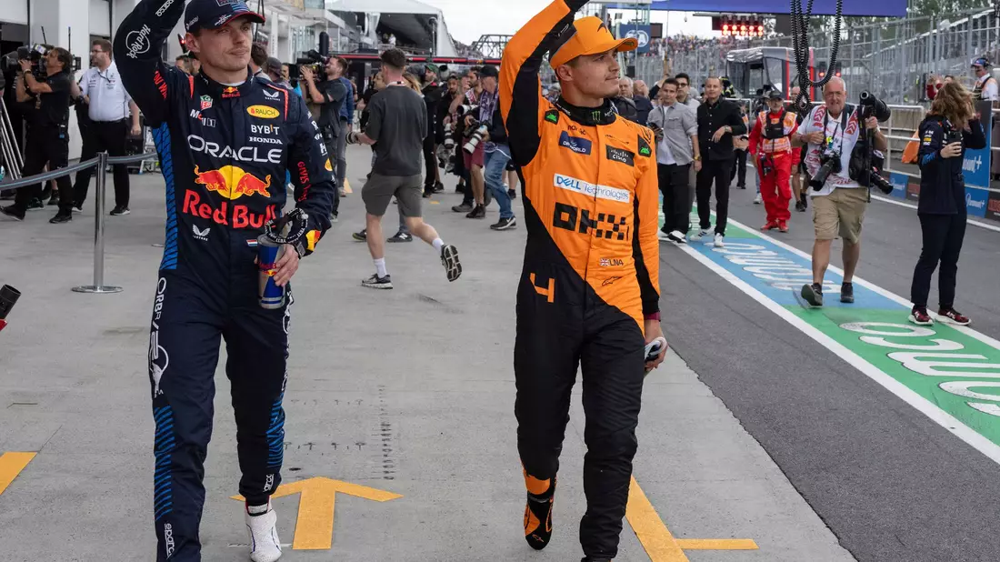 Max Verstappen (l) und Lando Norris. - Bild: Christinne Muschi/The Canadian Press via AP/dpa