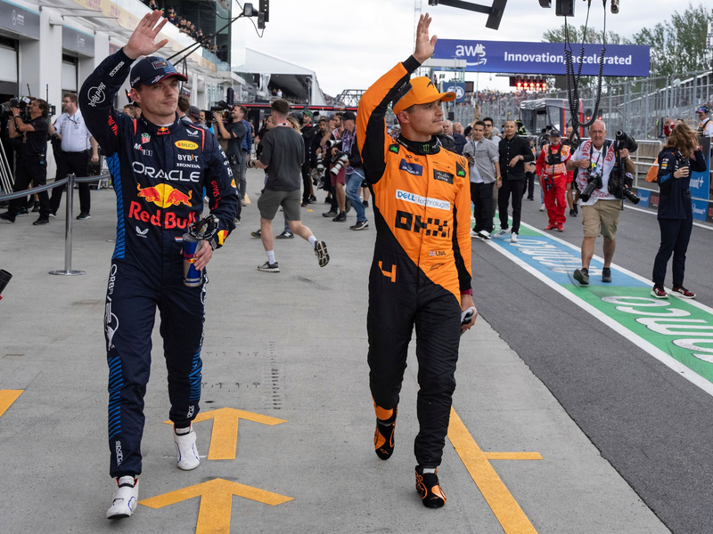 Max Verstappen (l) und Lando Norris. - Foto: Christinne Muschi/The Canadian Press via AP/dpa