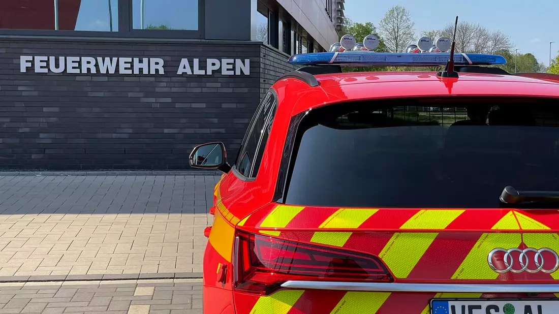 FW Alpen: Großer Ast hängt über die Fahrbahn - Bild: presseportal.de