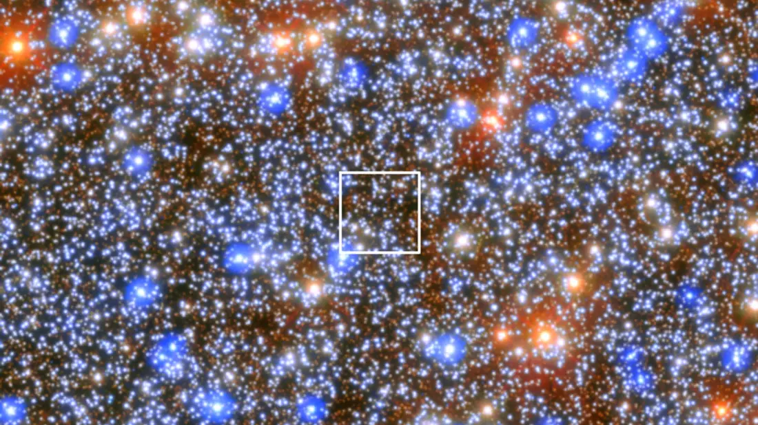 In dem weißen Feld befindet sich das entdeckte mittelschwere Schwarz Loch - Bild: -/ESA/Hubble & NASA, M. Häberle (MPIA)/dpa