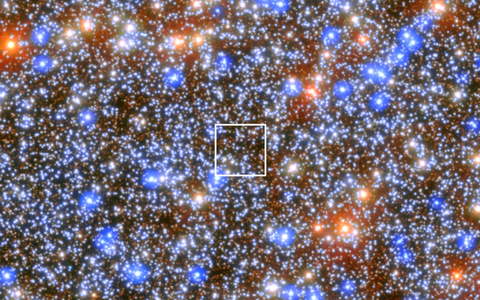 In dem weißen Feld befindet sich das entdeckte mittelschwere Schwarz Loch - Foto: -/ESA/Hubble & NASA, M. Häberle (MPIA)/dpa