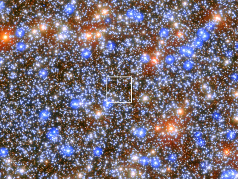 In dem weißen Feld befindet sich das entdeckte mittelschwere Schwarz Loch - Foto: -/ESA/Hubble & NASA, M. Häberle (MPIA)/dpa