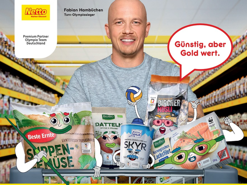 Partnerschaft mit Team Deutschland / Starkes Team: Fabian Hambüchen und Netto-Produktbande machen Lust auf Olympische Spiele - Foto: presseportal.de